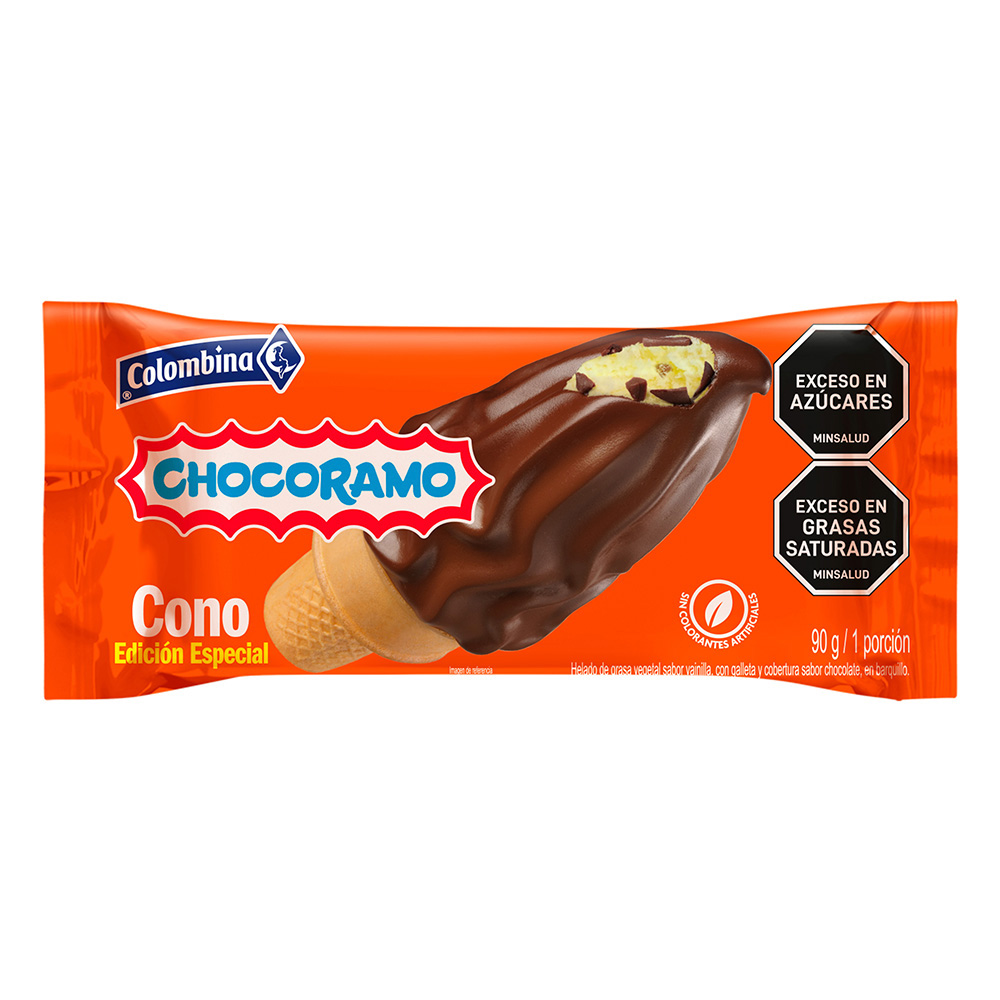 Cono Chocoramo Colombina, empaque y etiquetas originales