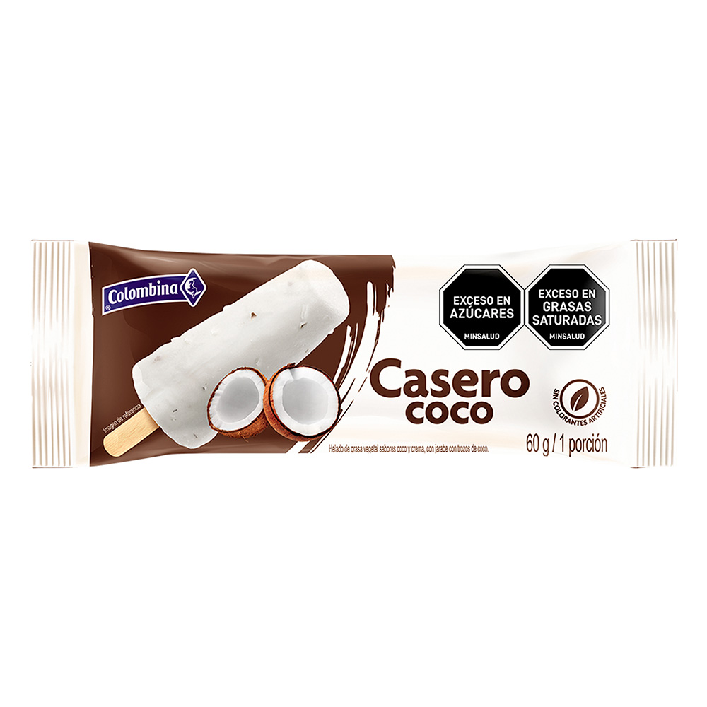 Helado Casero Coco Colombina, empaque y etiquetas originales