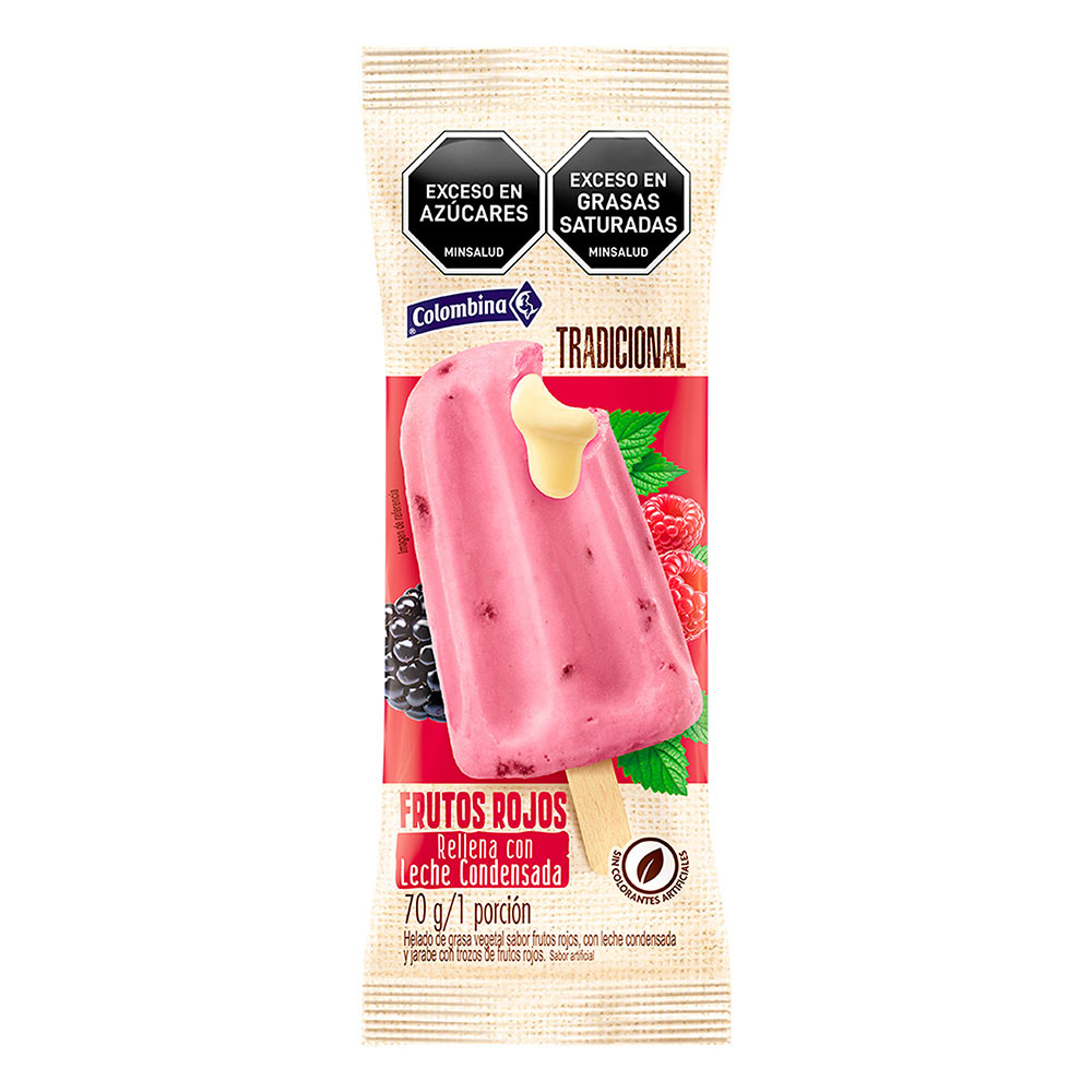 Paleta tradicional frutos rojos Colombina, empaque y etiquetas originales