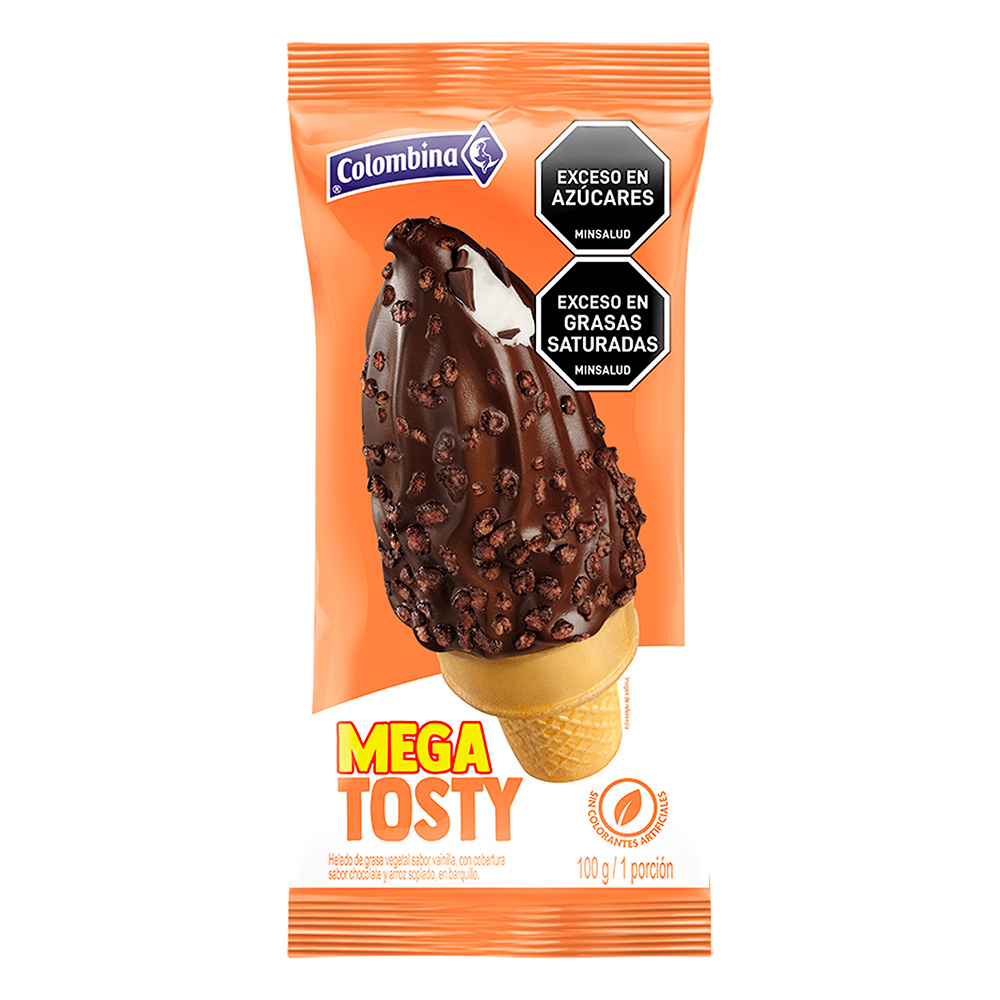 Cono Mega Tosty Colombina, empaque y etiquetas originales