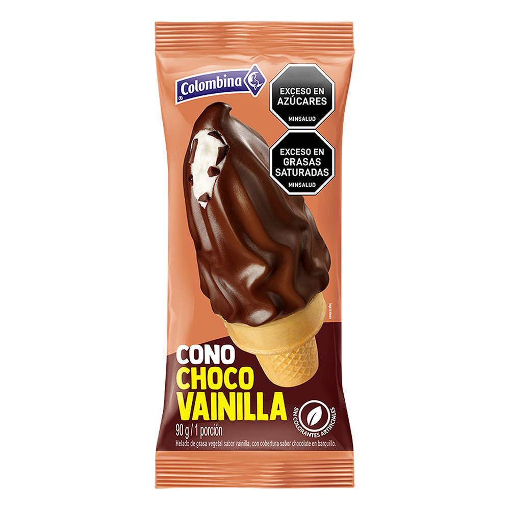 Cono Choco Vainilla Colombina, empaque y etiquetas originales